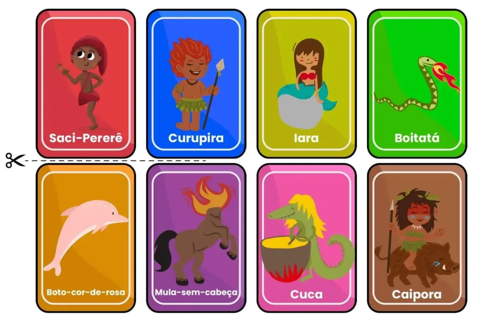 Jogo da memória com personagens do folclore para imprimir