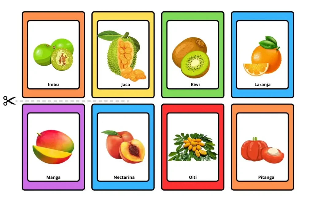 Jogo da memória para imprimir em PDF Frutas