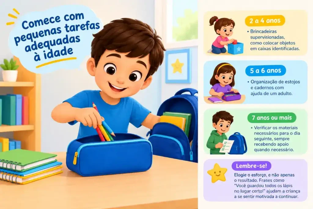 Comece com pequenas tarefas adequadas à idade
