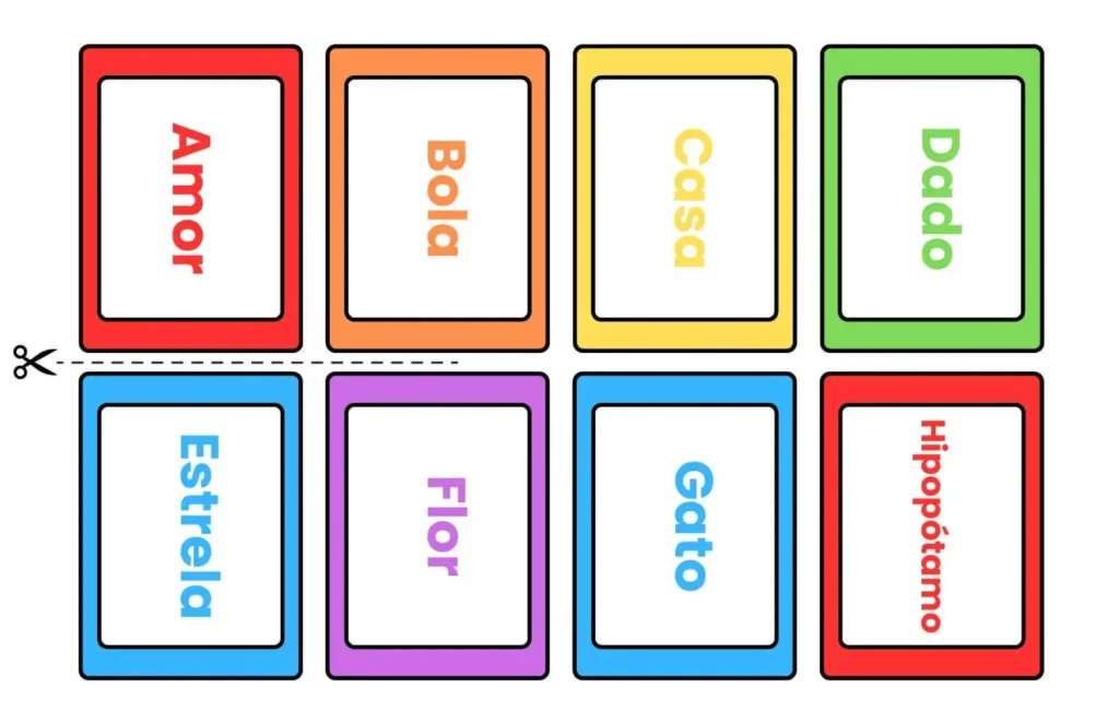 Jogo da memória para imprimir em PDF Frases e Palavras