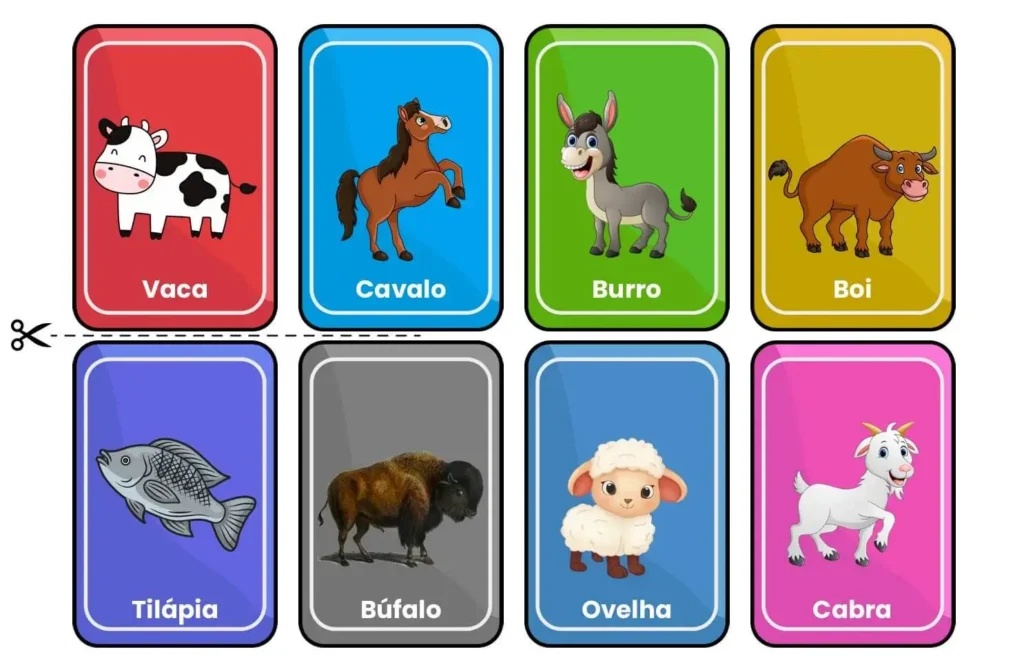 Jogo da memória para imprimir em PDF Animais de Fazenda