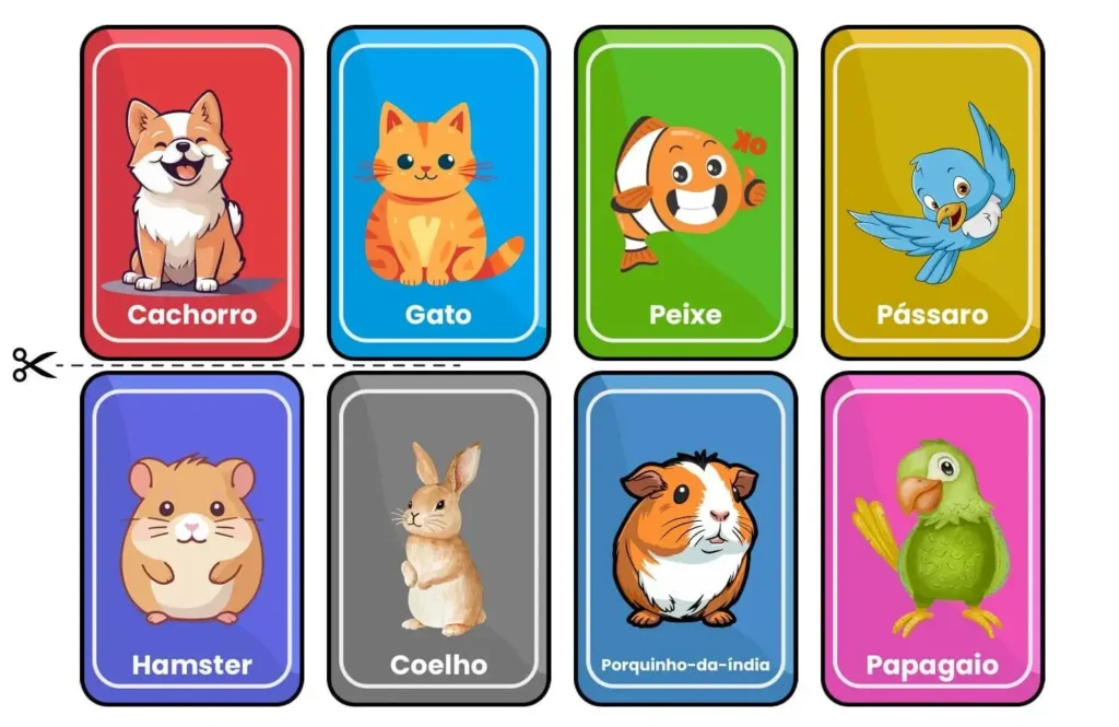 Jogo da memória para imprimir em PDF Animais Domésticos
