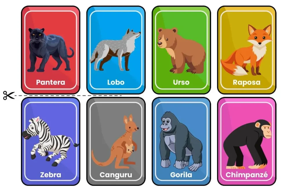 Jogo da memória para imprimir em PDF Animais Selvagens