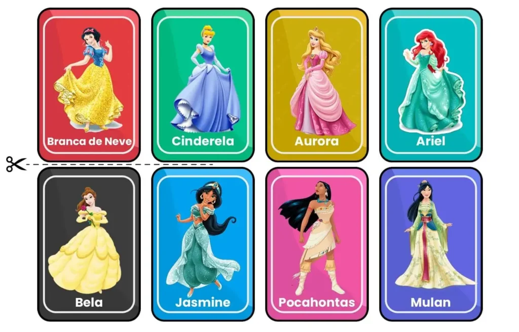 Jogo da memória para imprimir em PDF Princesas
