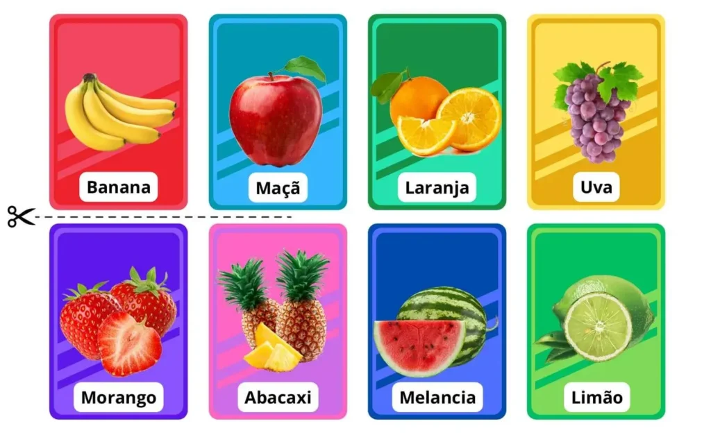 Jogo da memória para imprimir em PDF sobre Frutas