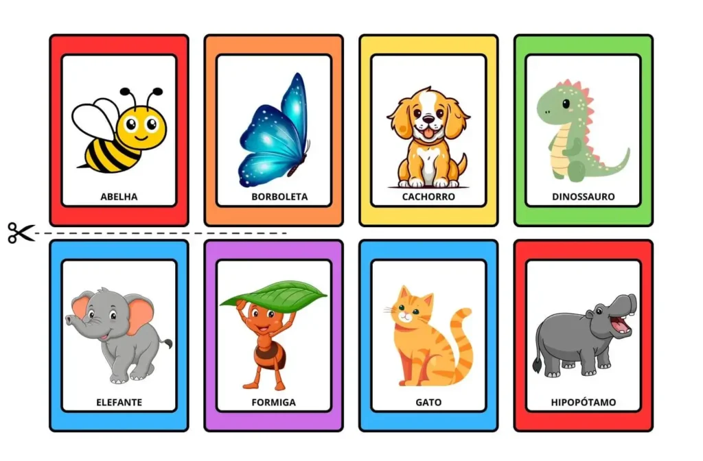 Jogo da memória para imprimir em PDF Alfabeto e Animais