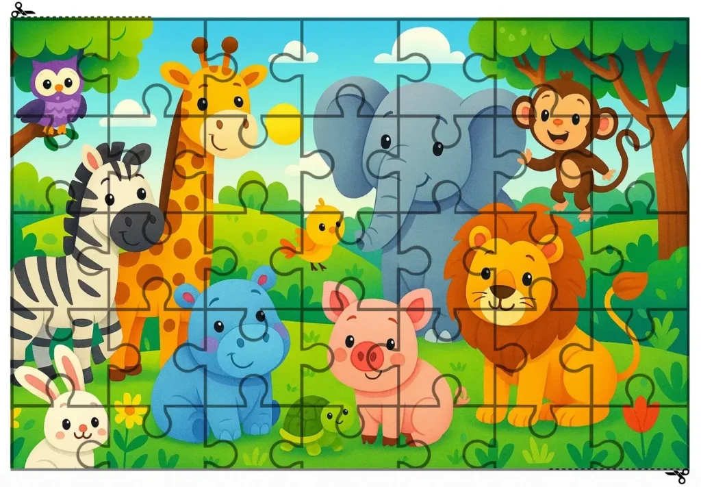 Quebra-Cabeça para Imprimir PDF Animais